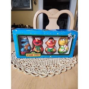 Vintage 4 Sesame Street Tree Trim Ornaments Elmo, Big Bird, Ernie,